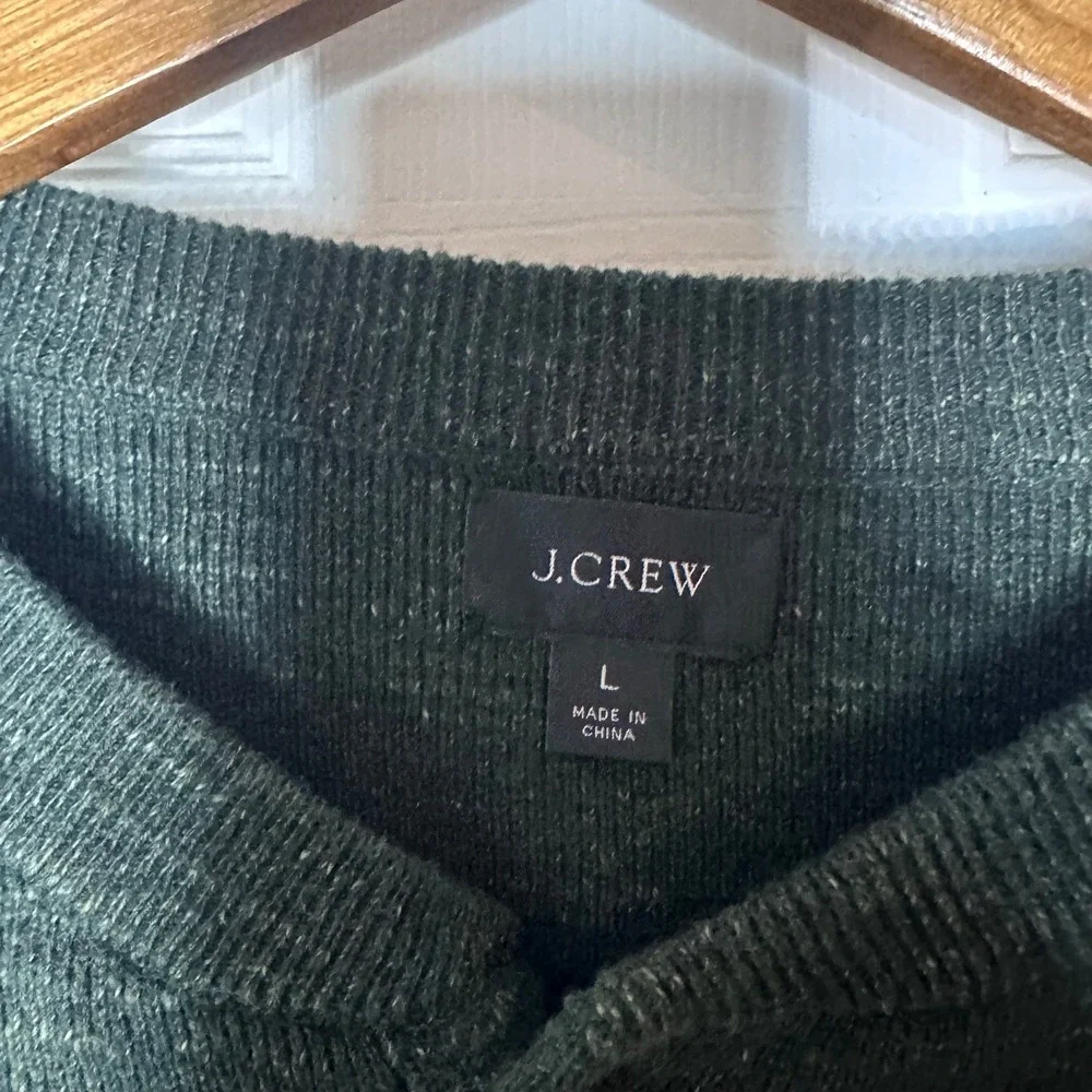 J Crew‎ Men's Dark Green Heathered Henley Sweater Long Sleeve Size L